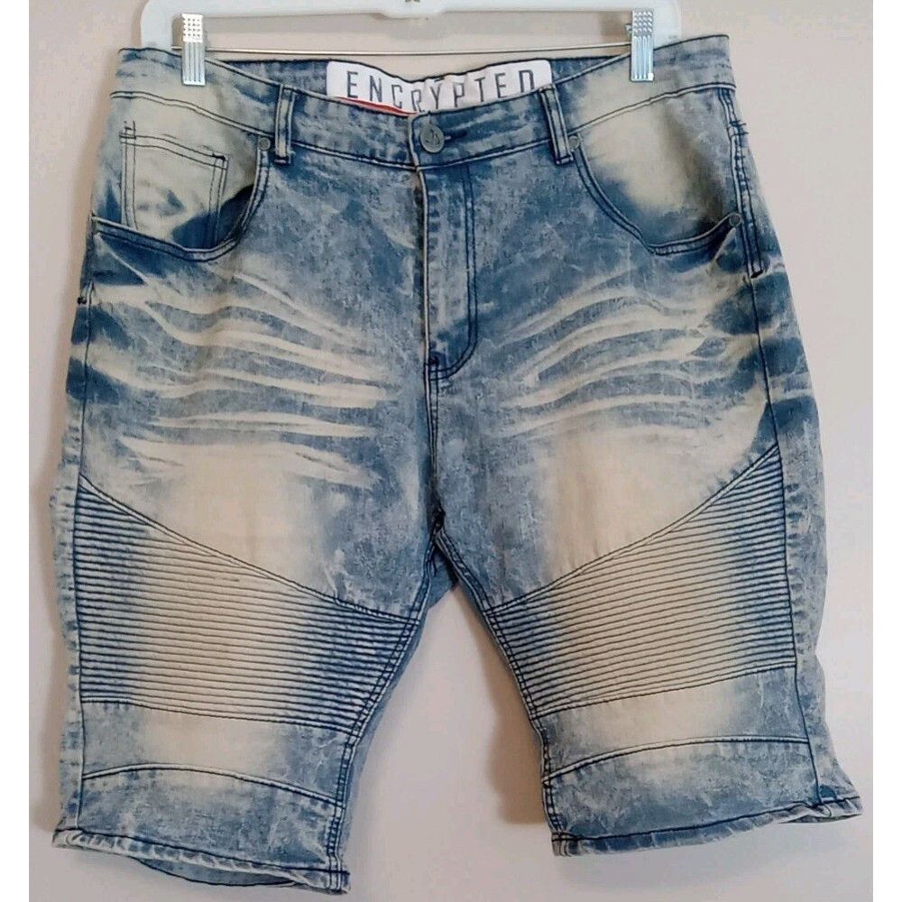 Encrypted Men Distressed Pleat Design Fade‎ Streetwear Shorts Size 38